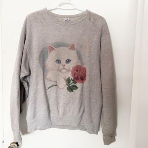 3/$30 Vintage Style Cat Sweater Stay Cute sweatshirt grey pastel grandma 90s 80s
